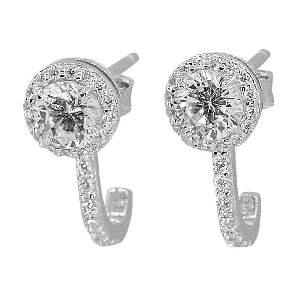 Lustrous Halo Embellished Half Hoop Earrings