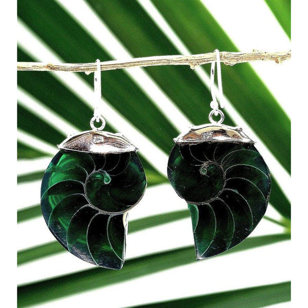 Green Natural Nautilus Pearl Shell Earrings