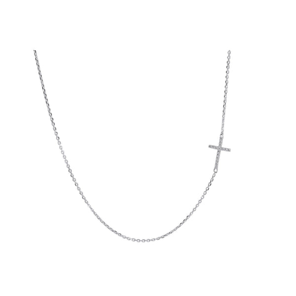 Sideways Cross Necklace Sterling Silver CZ – Dainty Faith Necklace - Argenti Designer Jewelers