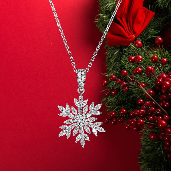 Elegant Crystal Ice Sterling Silver Snowflake Necklace