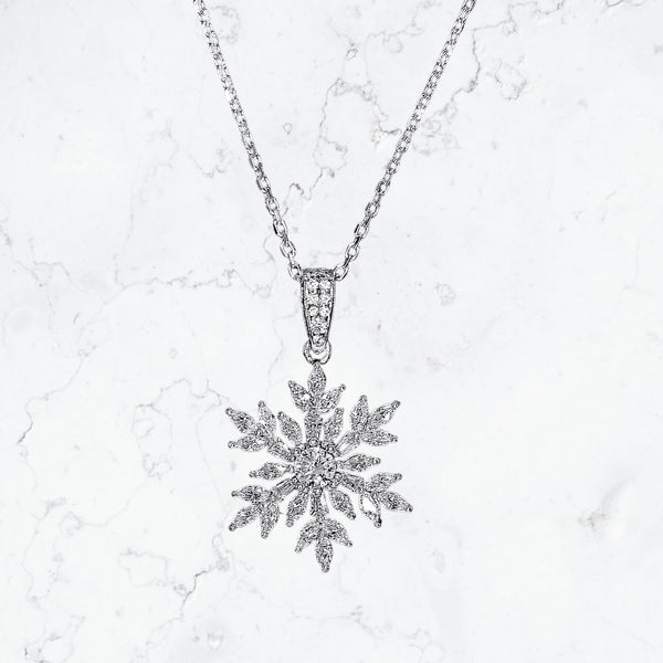 Elegant Crystal Ice Sterling Silver Snowflake Necklace