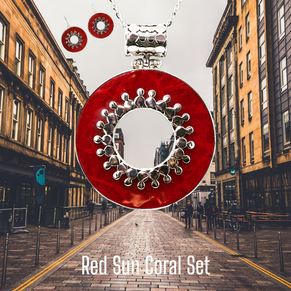 Red Sun Coral Necklace & Earrings Set