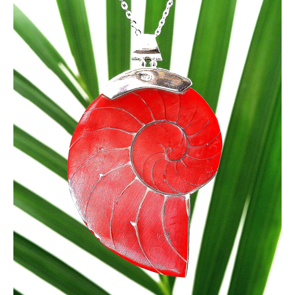 Red Natural Nautilus Pearl Shell Necklace