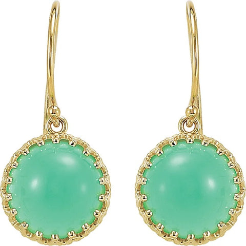 Chrysoprase Dangle Gold Earrings