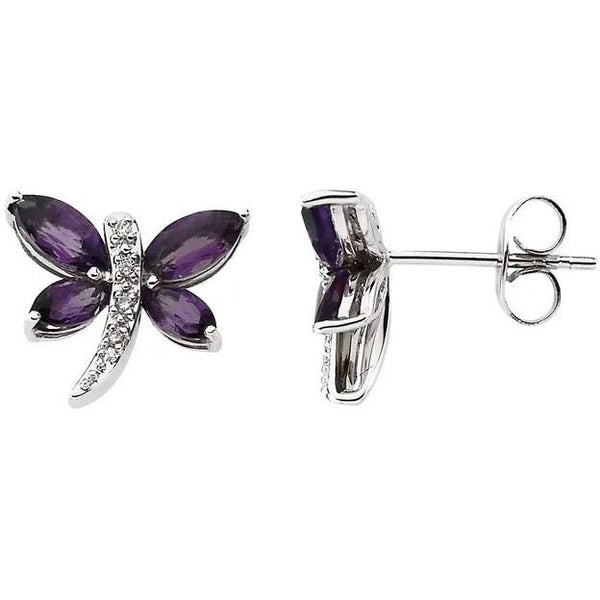 Amethyst and Diamond Dragon Fly Earrings