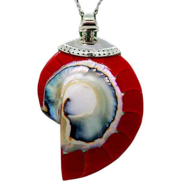 Red Natural Nautilus Pearl Shell Necklace