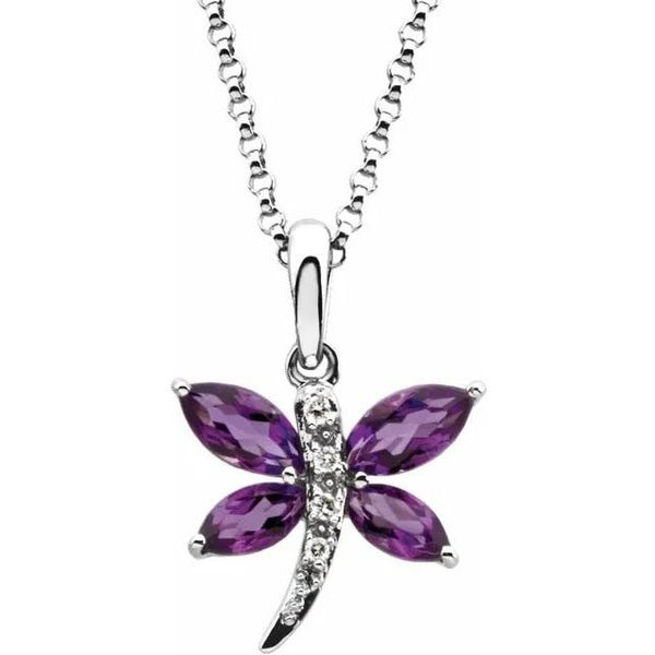 Amethyst and Diamond Dragon Fly Necklace