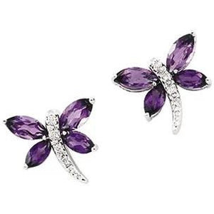 Amethyst and Diamond Dragon Fly Earrings