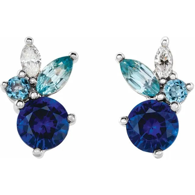Sapphire and Diamond Oceanic Earrings