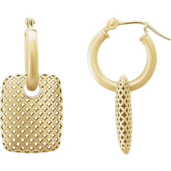 14K Gold Hatch Rectangular Hoop Earrings - Argenti Designer Jewelers