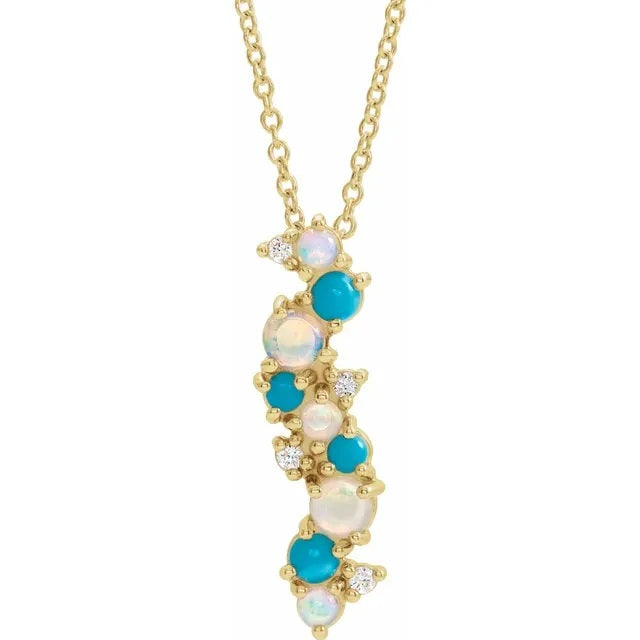 Scattered Turquoise, Opal & Diamond Bar Necklace