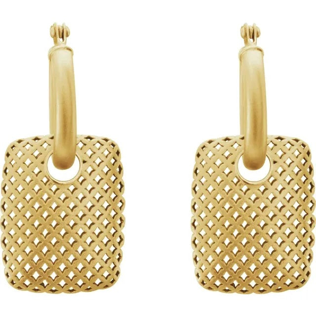 14K Gold Hatch Rectangular Hoop Earrings - Argenti Designer Jewelers