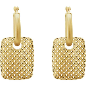 14K Gold Hatch Rectangular Hoop Earrings - Argenti Designer Jewelers