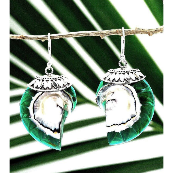 Green Natural Nautilus Pearl Shell Earrings