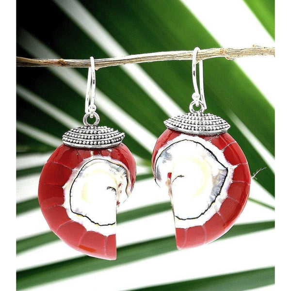 Red Natural Nautilus Pearl Shell Earrings